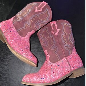 Motasha Girls Cowgirl Boots Pink Glitter Western Mid Calf Kids Size 2